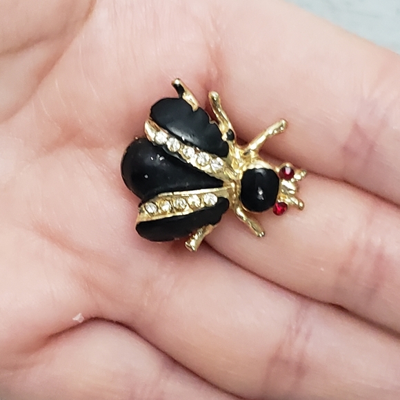 Vintage Enamel Rhinestone Bug Beetle Fly Insect Brooch Pin - Picture 5 of 6